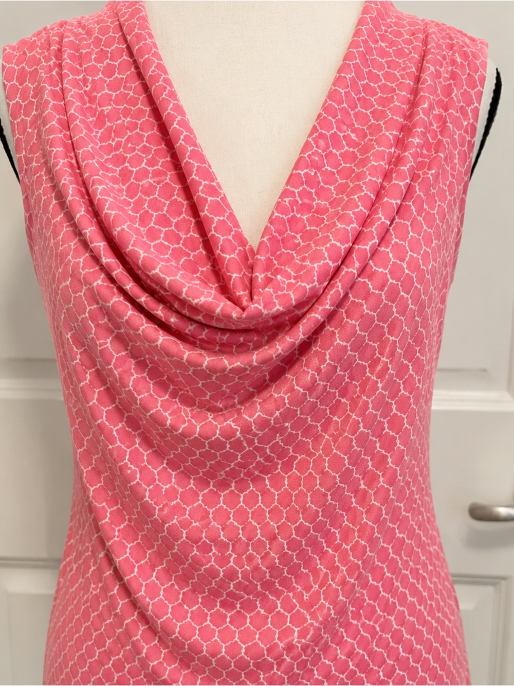 Charter Club Pink & White Geometric Cowl Neck Top